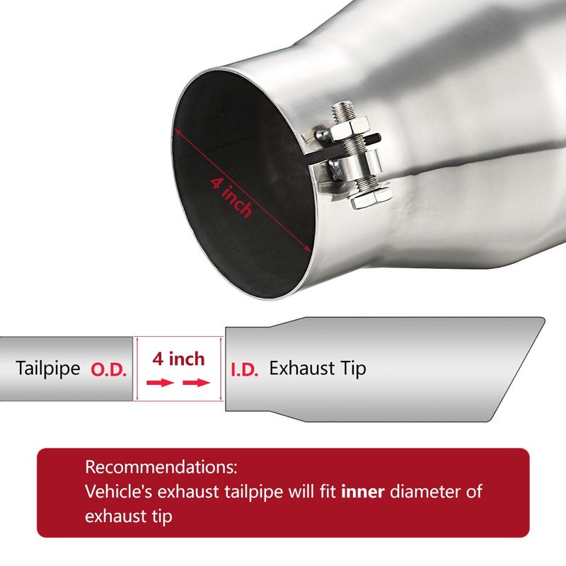 LCGP Bolt On Diesel Exhaust Tip 4", 6" outlet 15" Long Truck Tip, Rolled Angle Cut, Polished - Image 3